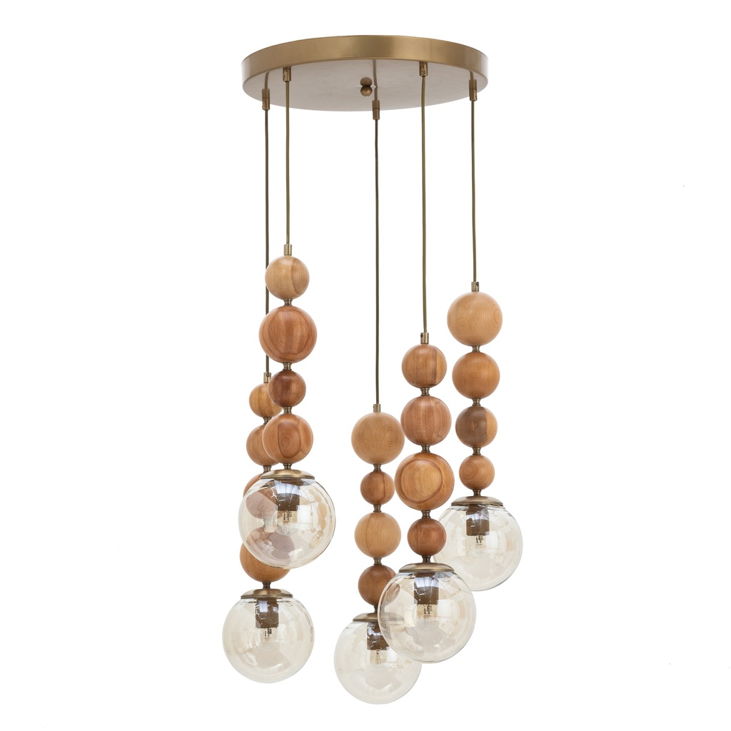 Wood Bead 5 Pendant Lamps