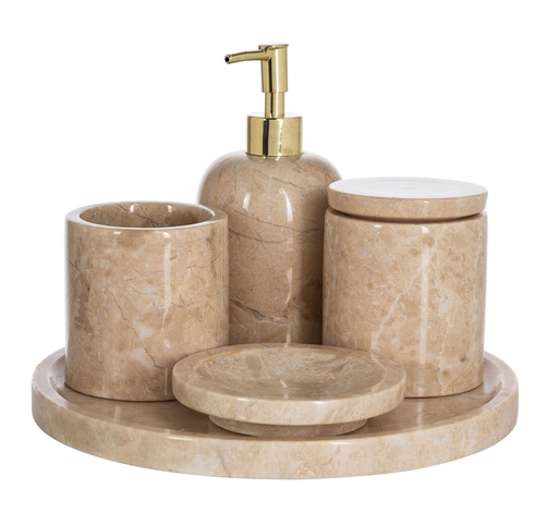 [Home Cosmetics - Bathroom Accessories - Boxed Bathroom Set / 1231626001 / 27*27*20] Marble 5 Pcs Bathware Set Beige