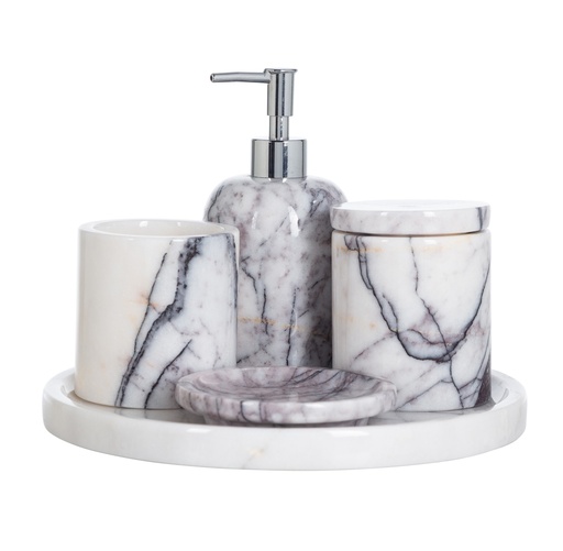[Home Cosmetics - Bathroom Accessories - Boxed Bathroom Set / 1231625001 / 27*27*20] Marble 5Pcs Bathware Set Black White Brown