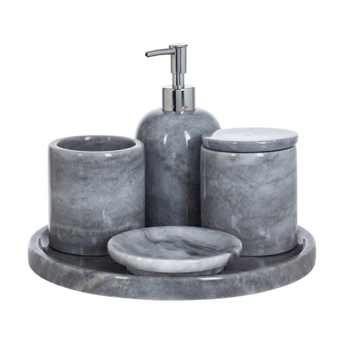[Home Cosmetics - Bathroom Accessories - Boxed Bathroom Set / 1231624001 / 27*27*20] Marble 5Pcs Bathware Set Grey