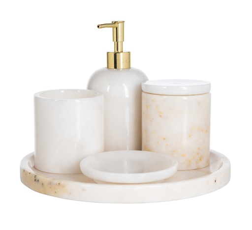 [Home Cosmetics - Bathroom Accessories - Boxed Bathroom Set / 1231627001 / 27*27*20] Marble 5Pcs Bathware Set White